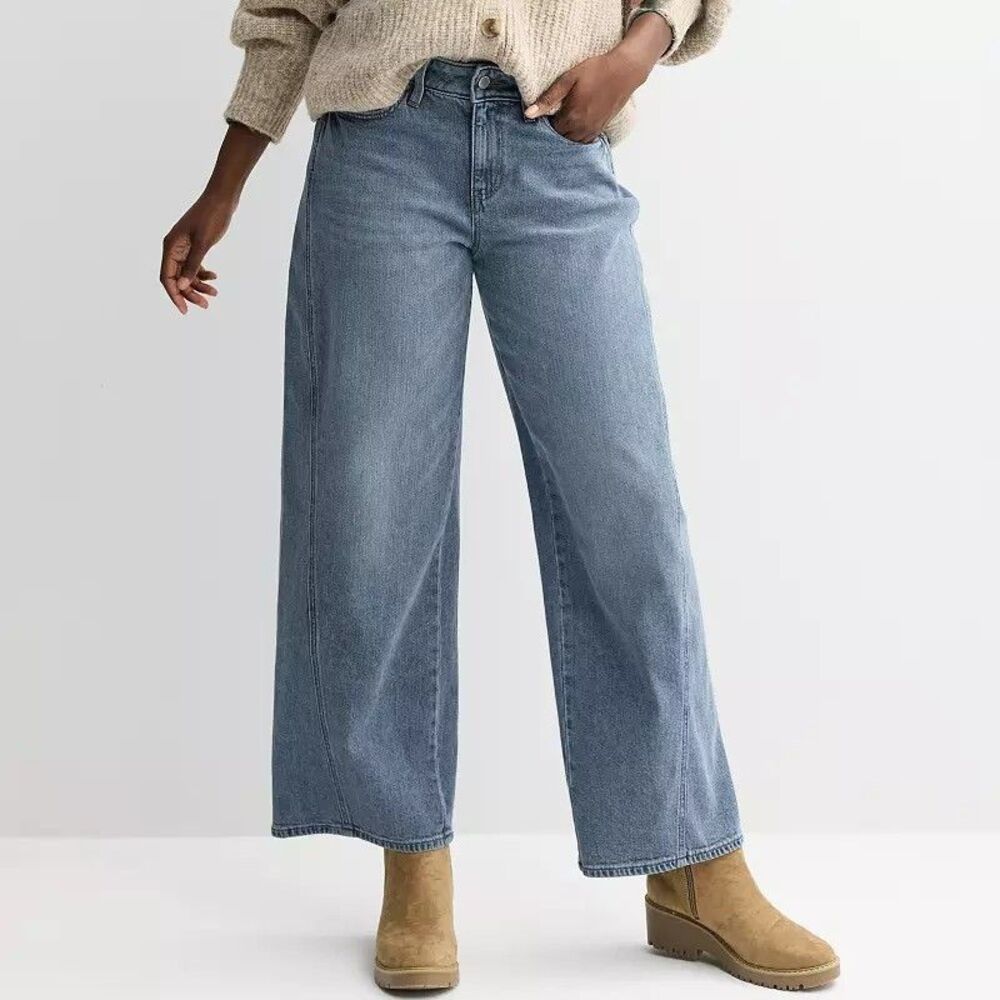 Sonoma Mid Rise Wide Leg Seamed Jeans Womens 16 Blue Medium Wash Stretch NEW